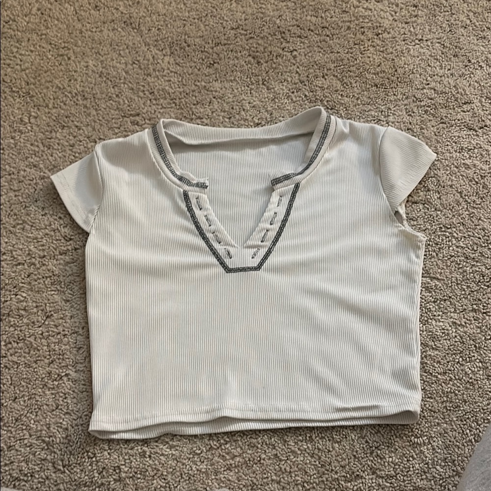 Urban Outfitters Cream Fitted Crop Polo Top
